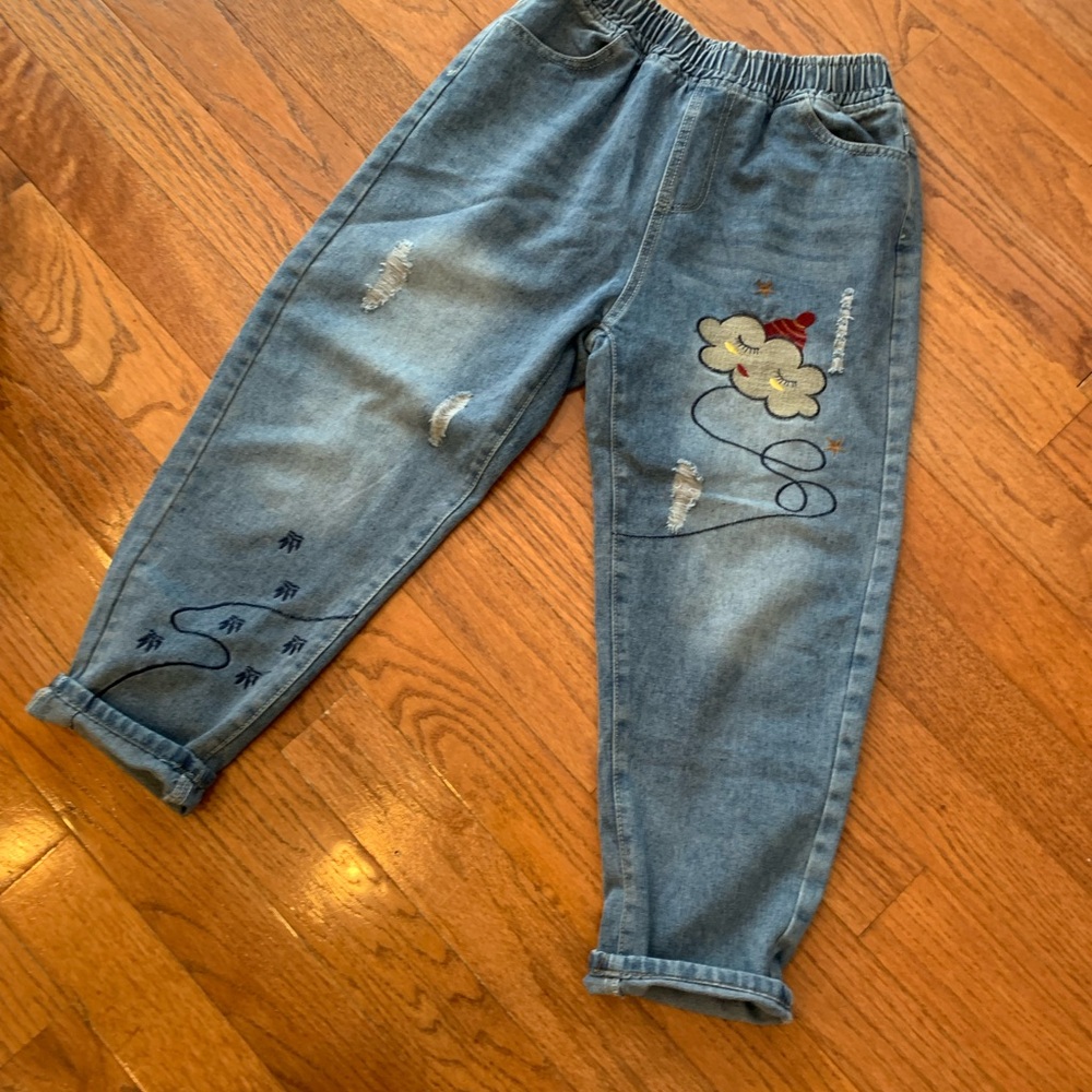 Stormy Weather Cozy Denim Embroidered Balloon Trousers